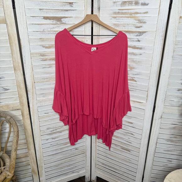 ANTHROPOLOGIE AKEMI + KIN Women's MED LARGE Capa Flutter Sleeve V Neck Top - Picture 2 of 15